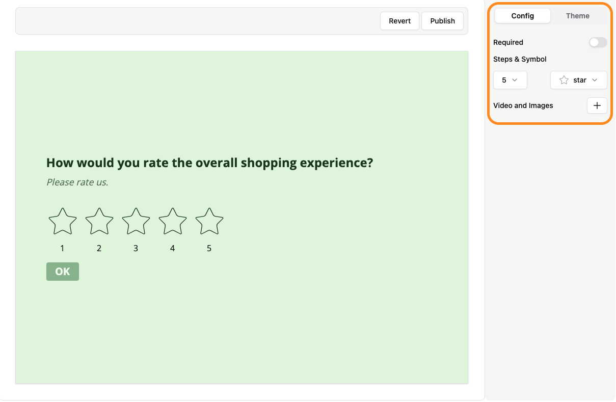 Rating question settings