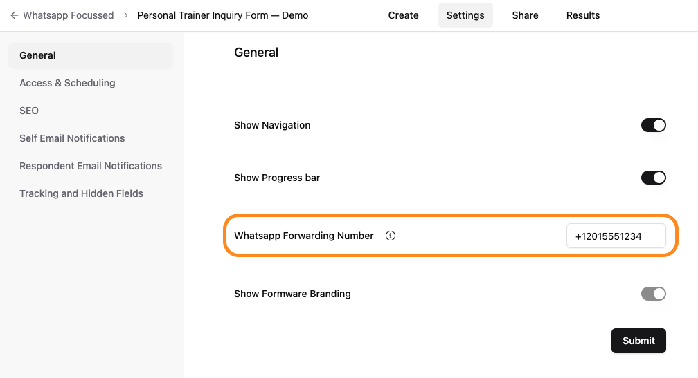 Add your WhatsApp Number