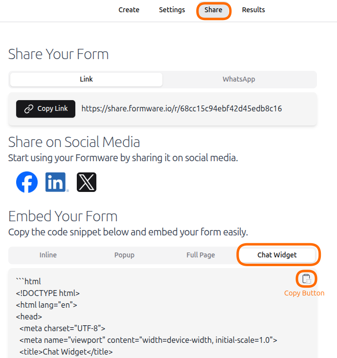 Copy WhatsApp embed code
